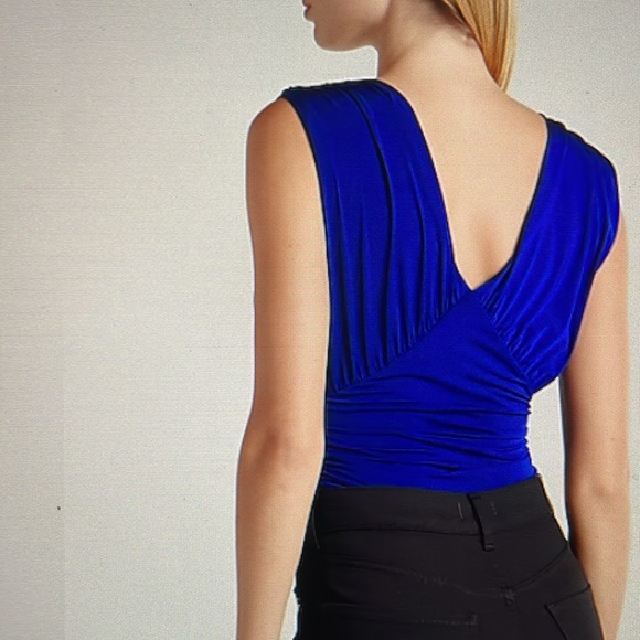 Express Body Contour Compression Empire V-Neck Bodysuit- Cobalt Blue - Picture 2 of 6